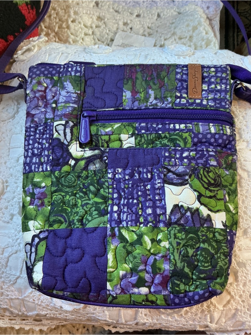 Donna Sharp Purple & Green Quilted Crossbody Bag - Picture 2 of 9
